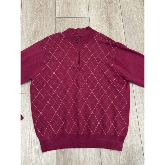 Peter Millar Sweater Mens L Red Argyle 1/4 Zip Pullover Merino Wool Preppy Golf - Picture 1 of 6